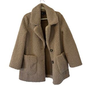 Zara TRF Collection Taupe Teddy Bear Faux Fur Coat Jacket Women’s Size Medium!